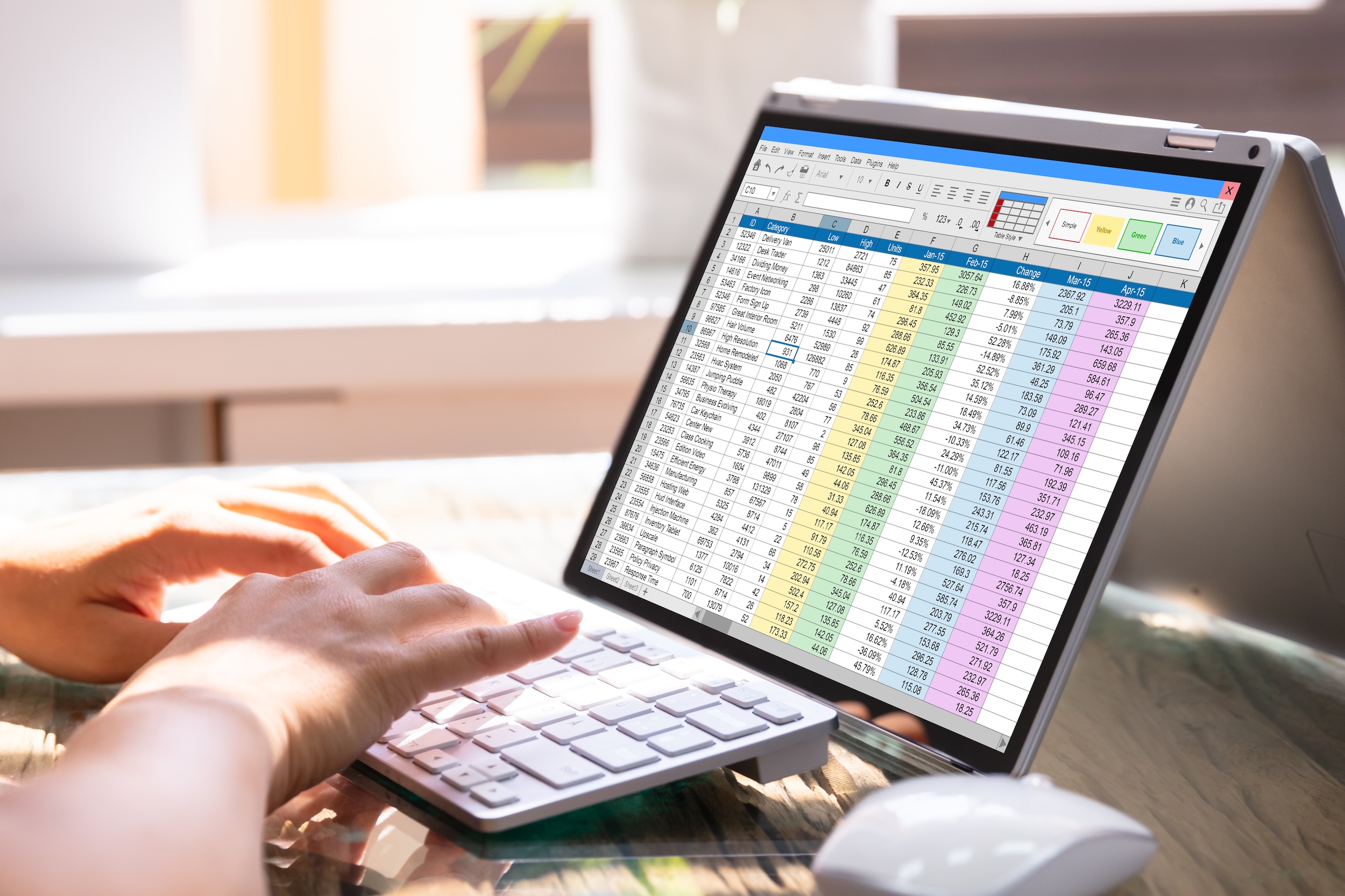Professional Analyst Employee Using Spreadsheet Data On Laptop Computer